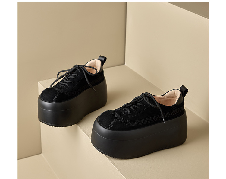 Giày sneaker nữ chunky đế dày mũi tròn phối màu dây buộc cổ thấp thu đông da thật — màu đen, màu mơ chi tiết 20