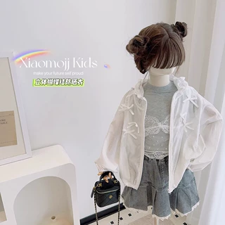 女童立体蝴蝶结防晒衫外套夏季2026新款儿童女孩洋气连帽花边上衣
