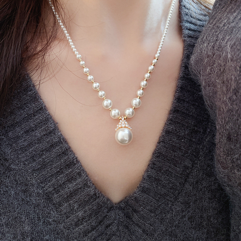 真金电镀圆形珍珠款耳钉项链套装小众耳环时尚气质耳饰轻奢高级感详情36