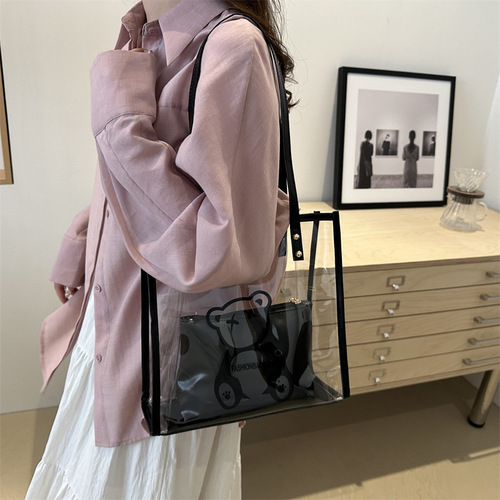 Simple jelly bag women's large capacity 2024 autumn new portable shoulder bag fashionable transparent mother-in-law small bag
