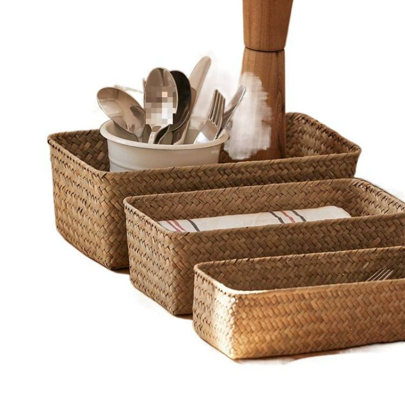 Storage basket, table rectangular woven storage system