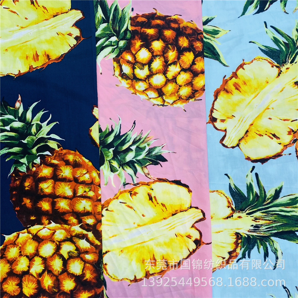 波萝水果印花布 春夏新款60支仿天丝印花布 服装面料