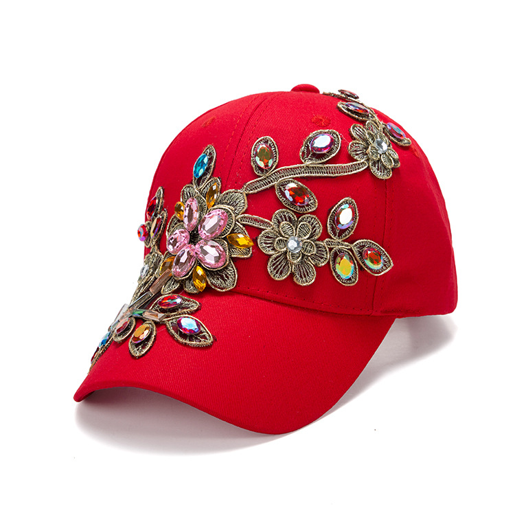 Boné de beisebol de algodão para mulher com strass e girassol_voghion.com