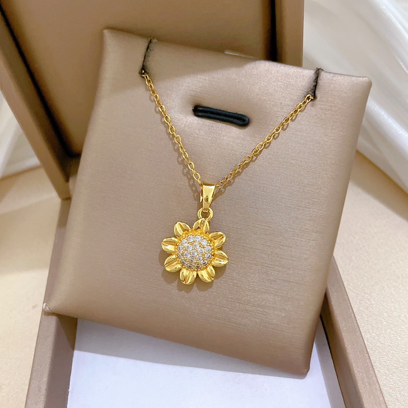 Wunderschöne Sonnenblumenhalskette Mit Strass Aus Titanstahl_voghion.com