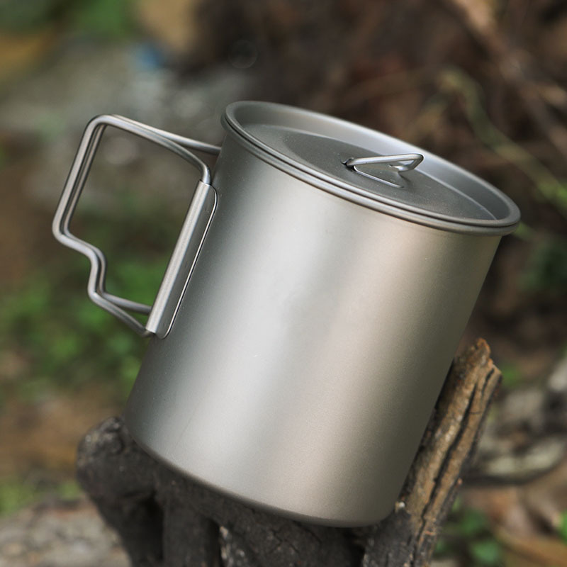 Caneca de titânio para camping ao ar livre Pure Outdoor, ideal para água e café. Dobrável, leve e portátil, com camada única, própria para ferver água._voghion.com