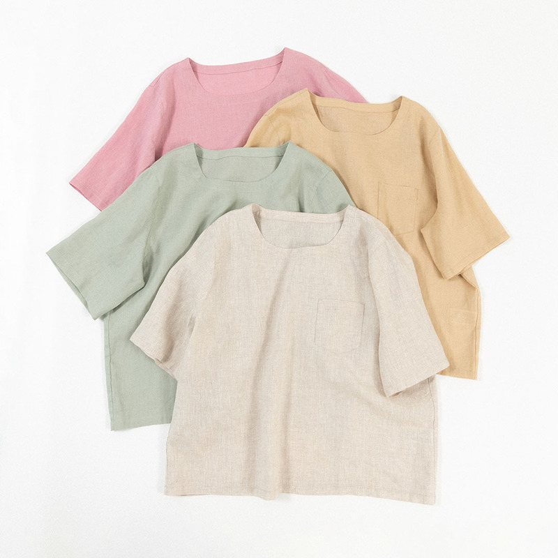 24505 Thin Linen Loose-Fitting Short-Sleeved T-Shirt