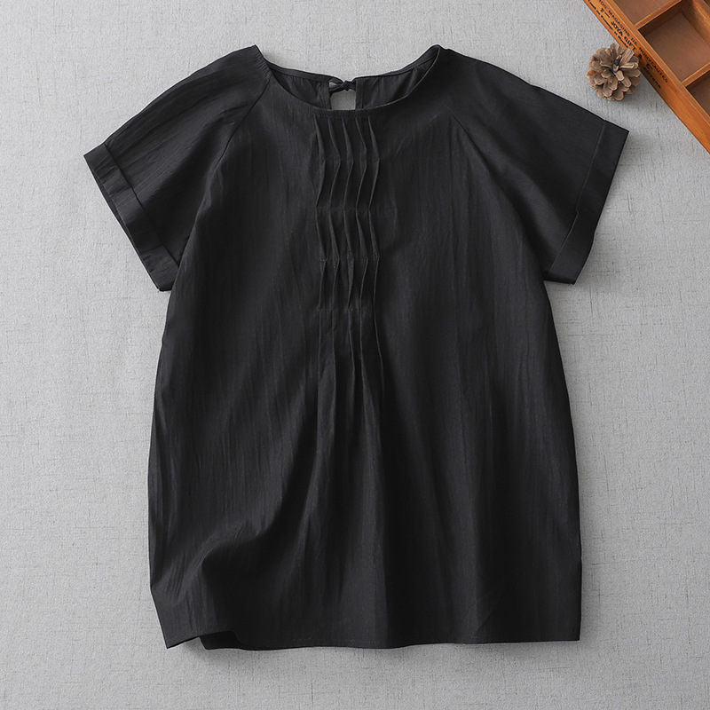 Japanese retro summer comfortable thin shirt with a round collar
