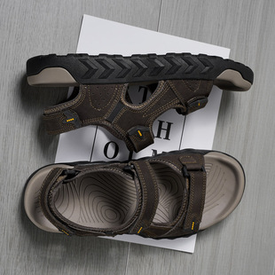 plus size Sandals Men's Genuine Leather Beach Shoes Cowhide Outdoor Teenagers Children's Open Toe Summer New Casual 364647