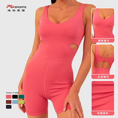 歐美性感連體衣健身服女 無袖透氣高彈一體式緊身連體瑜伽服