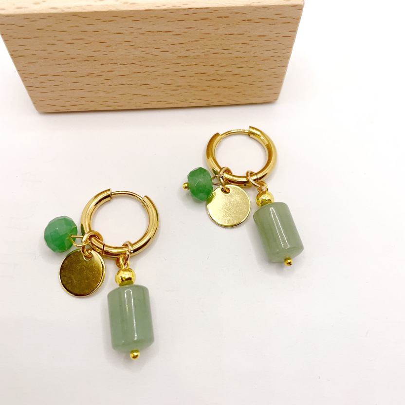 Deseo nueva llegada de acero inoxidable de las mujeres pendientes redondos verde colgante de piedra natural vintage moda joyería impermeable