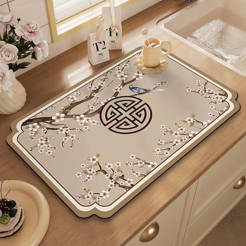 New Chinese Style Advanced Kitchen Mat Water Absorbent Non-slip Drying Mat Tea Table Mat Household Diatom Mud Table Mat Bowl Mat