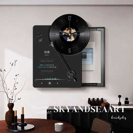 黑胶唱片竖版电表箱装饰画怀旧配电箱时钟遮挡挂画弱电箱盖面板画