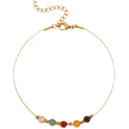 Colorful smiley face anklet for women  new trendy 18k gold high-end anklet summer sexy extended titanium steel does not fade