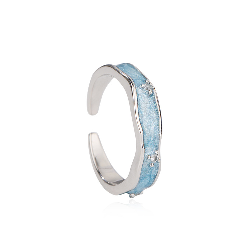 925 plata esterlina azul océano anillo femenino abierto ins nicho diseño anillo de alto grado luz lujo moda índice dedo anillo