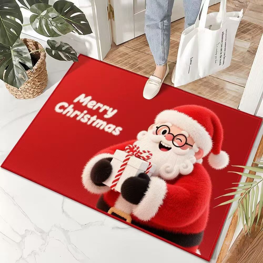 跨境热卖圣诞装饰入户门垫玄关蹭土地垫水晶绒浴室吸水防滑脚垫子
