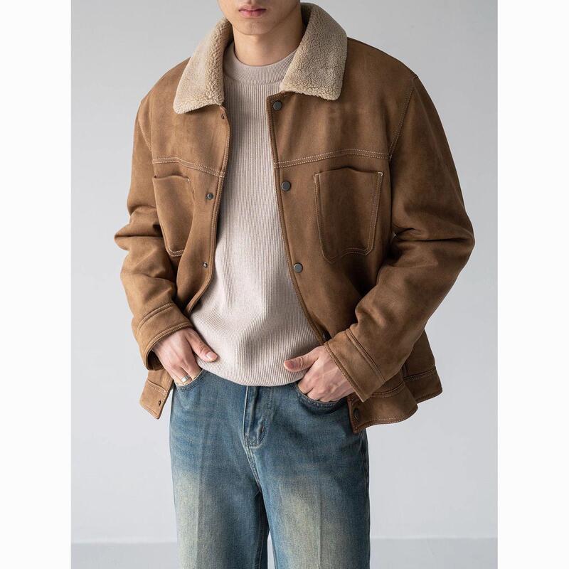Korean Style Lamb Wool and Fur Integrated Jacket for Men, New Winter Suede Jacket, Warm and Thickened Workwear Outerwear
