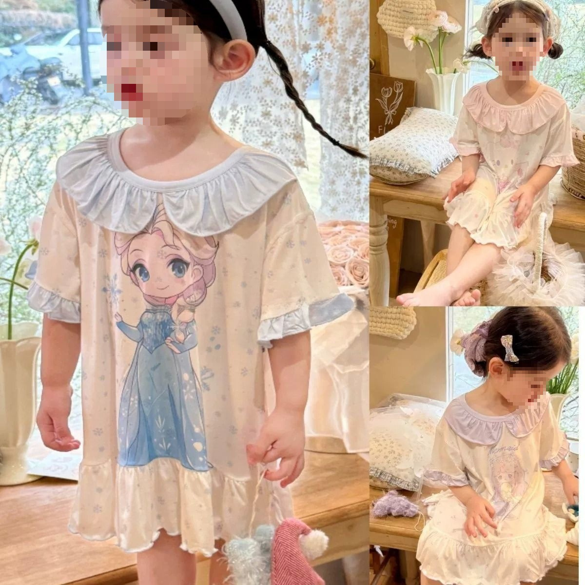 女童睡裙可爱时尚儿童睡衣夏季艾莎公主风宝宝家居服薄款0055A124