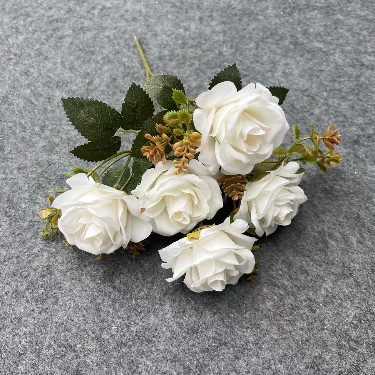 Rosas artificiais de acácia revestidas com 5 cabeças simuladas, flores artificiais para decoração de casa, buquês de flores artificiais, atacado Tianjin