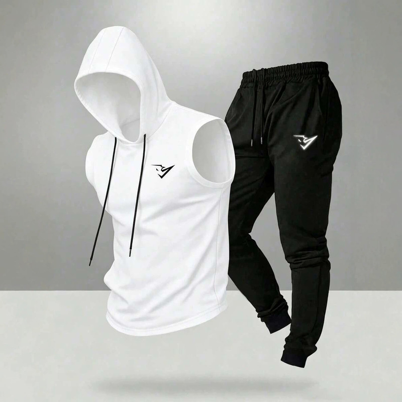 Cross-Border New Style Sleeveless Men's Sports Hoodies European and American Fitness Wear Spring and Summer Casual Hooded Sweatshirt Set Wholesale Cross-Border New Style Sleeveless Men's Sports Hoodies European and American Fitness Wear Spring and Summer Casual Hooded Sweatshirt Set Wholesale