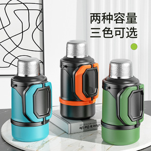 Thermal Kettle with Handle for Tea and Water Separation, Large Capacity for Men, Outdoor Stainless Steel Travel Kettle, Foldable Ton-Ton Bucket Cup