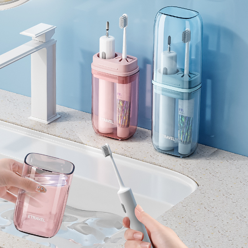 Juego de lavado de viaje ETRAVEL Cepillo de dientes eléctrico Taza de enjuague bucal Cepillo compacto portátil Taza de dientes Caja de almacenamiento de pasta de dientes