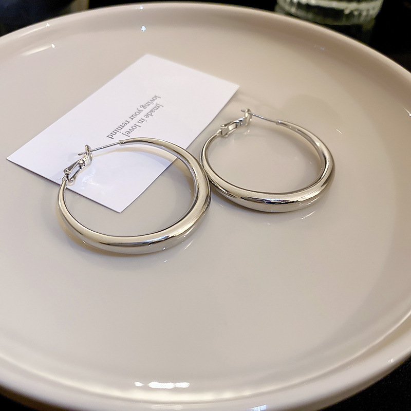 Pendientes geométricos con anillo de metal con aguja de plata, diseño minimalista de nicho, orejas de todo fósforo, pendientes de viaje de viento frío europeo y americano, mujeres