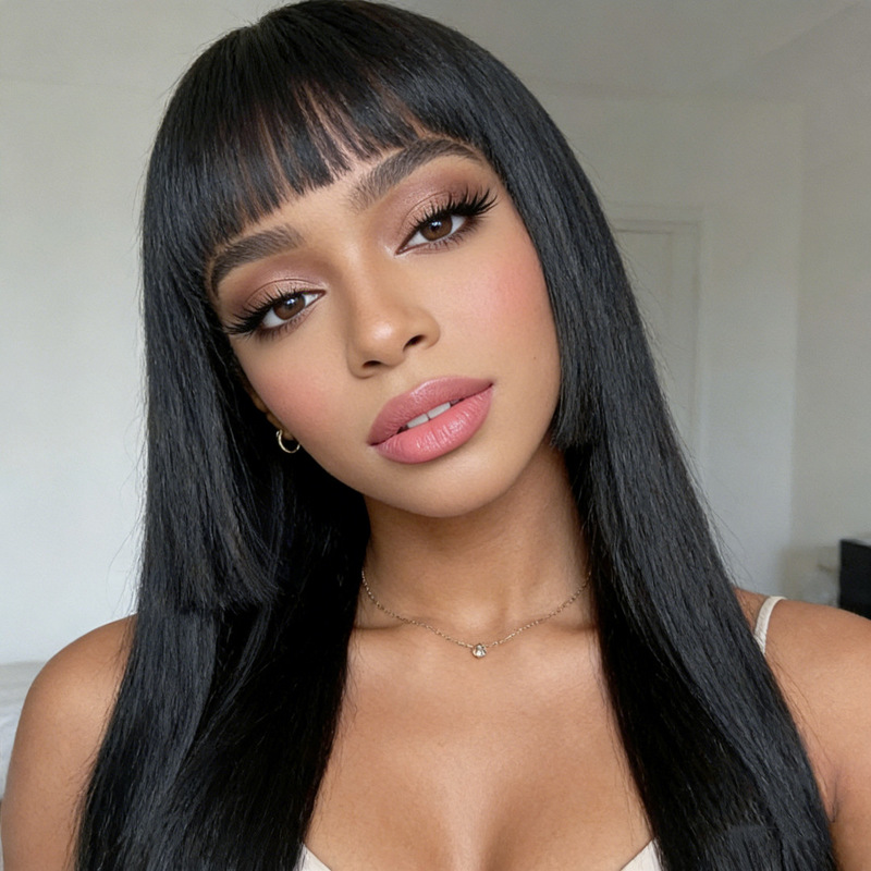 African Wig for Women, Black Natural Princess Cut, Air Bangs, Lolita Long Straight Hair, Full Head Wig, in Stock African Wig for Women, Black Natural Princess Cut, Air Bangs, Lolita Long Straight Hair, Full Head Wig, in Stock