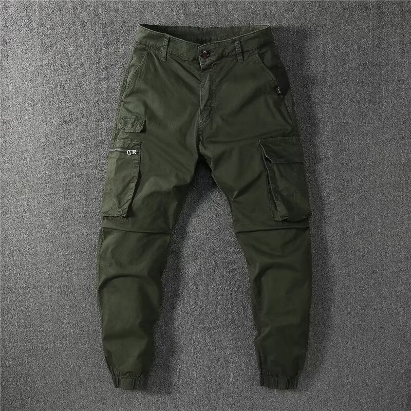 Cordwork Pants Men's Summer Thin Vintage Slim-Fit Multi-Pocket Casual Trousers Small Leg Sports Jogging Trendy Pants