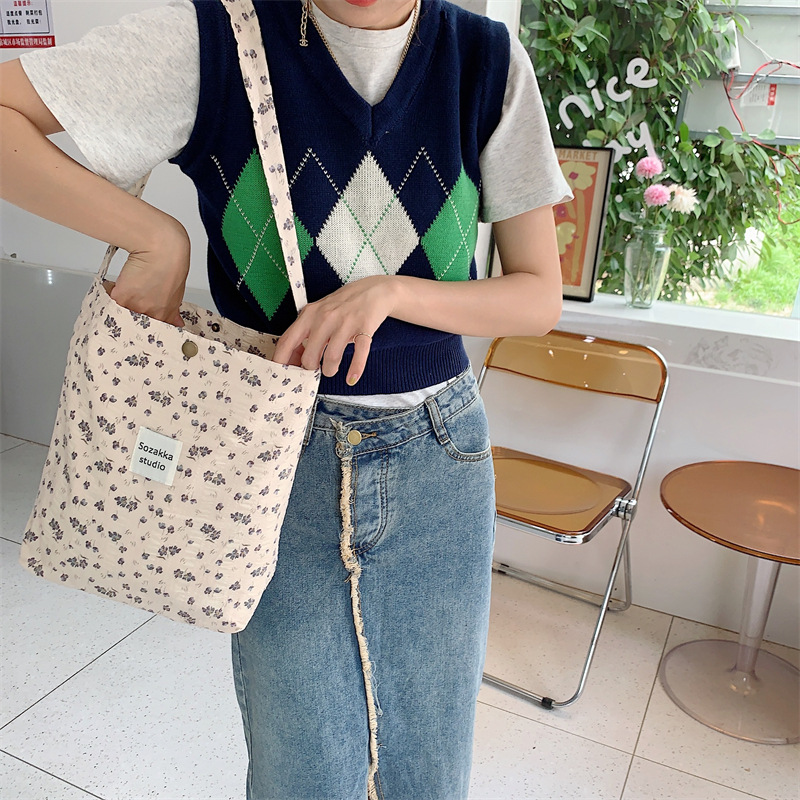 36251 Vintage floral canvas cosmetic bag, large-capacity handbag, women's single-shoulder crossbody bag, tote bag, underarm bag undefined