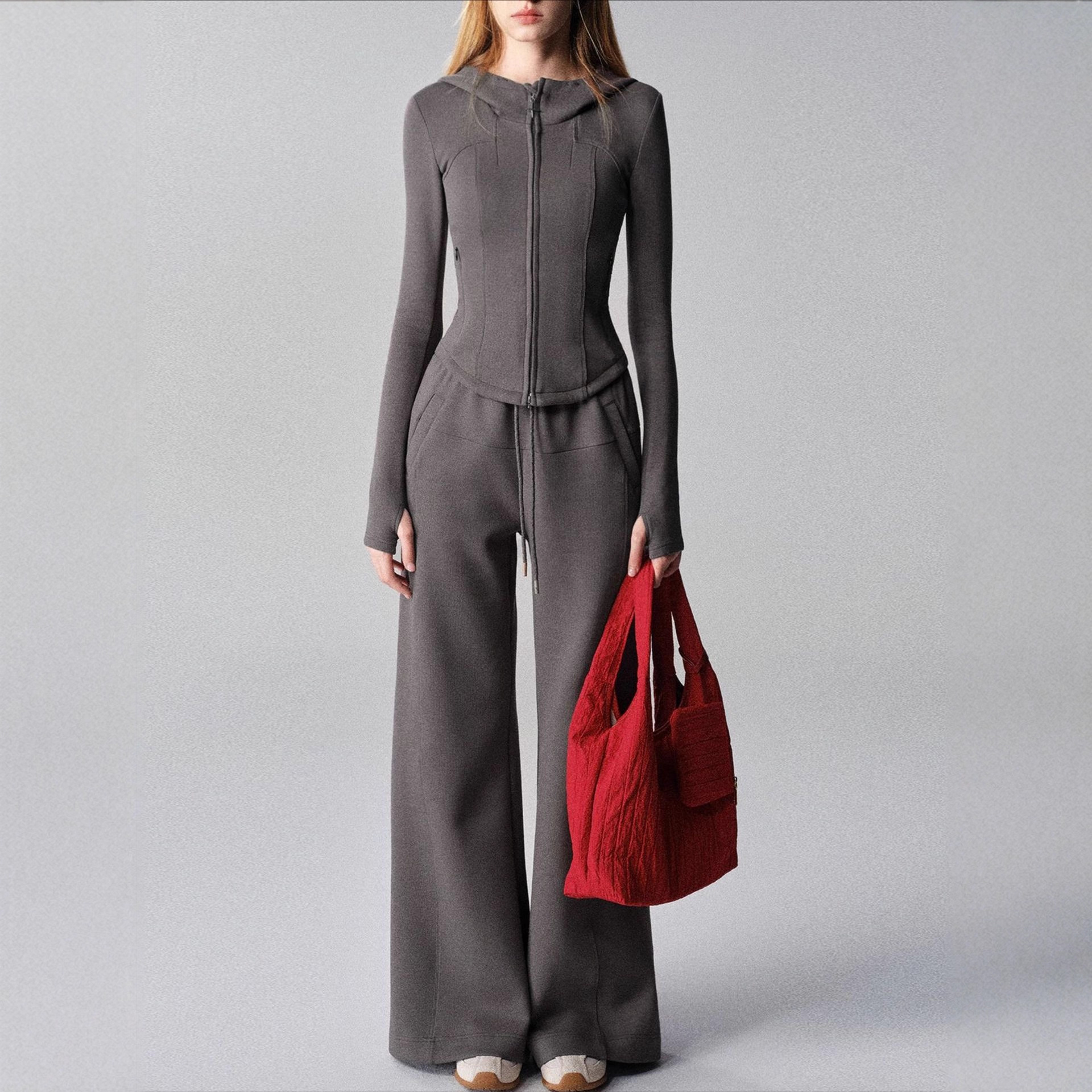 Lkoe Shanhai Berlin Corridor Suit Women's Sports Casual Hooded Sweatshirt Jacket Wide Leg Pants Two-Piece Set