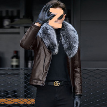 冬季新款海宁皮毛一体男装真皮皮衣男羊皮加绒加厚皮修身外套