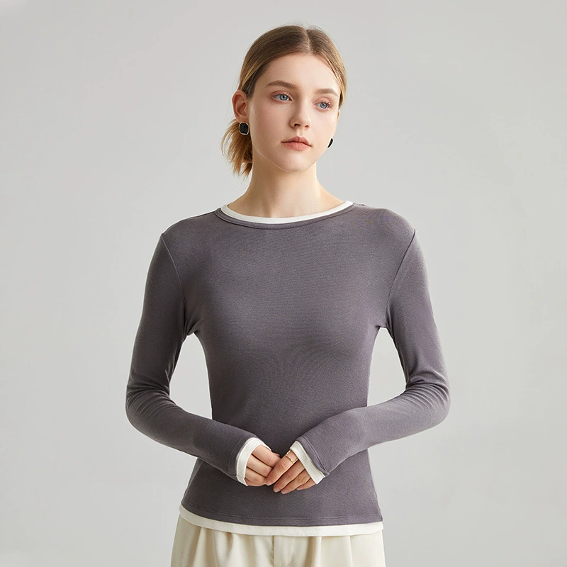 Туника с длинным рукавом из шерсти, slim fit, круглый ворот, многоколерные размеры S–XL