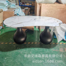 轻法式简约高级岩板岩板圆餐桌实木圆桌家用水滴福禄小户型餐桌