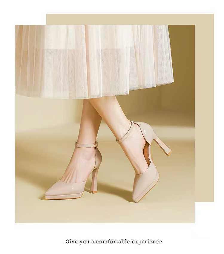 Waterproof Platform One-Strap Women's High Heels 2025 Summer New Pointed Black Single Shoes Sexy Elegant Sandals_vogvips.com