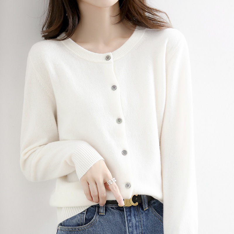 Cardigan 23 color sólido primavera nuevo punto corto de las mujeres cuello redondo Delgado suéter que basa la camisa manga larga más tamaño abrigo