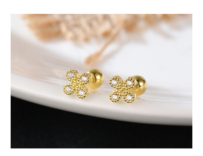 1 Pair Ig Style Korean Style Flower Plating Sterling Silver Ear Studs display picture 4