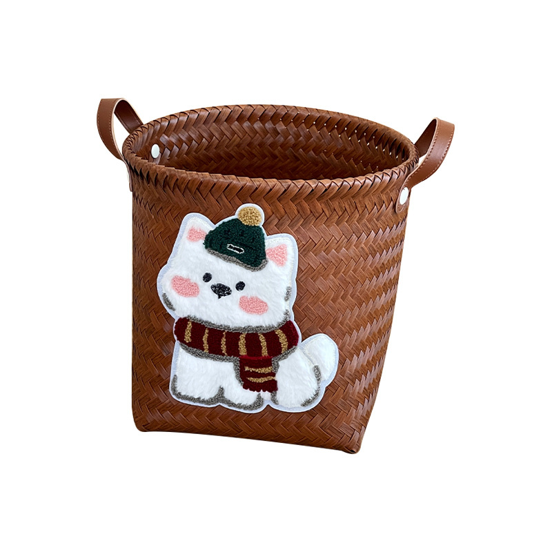 Cesta de ropa sucia tejida para cachorros lindos Cesta de almacenamiento de ropa sucia redonda de gran capacidad doméstica Cubo de almacenamiento de muñecas Lou