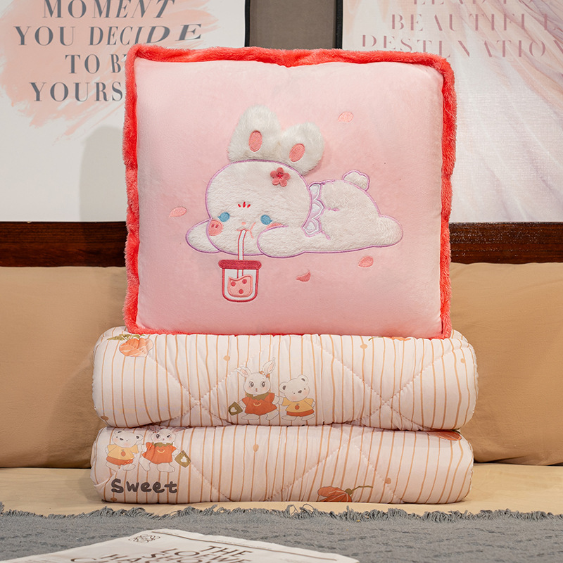 almohada de seda de hielo, colcha, almohada plegable para automóviles, almohada de oficina, almohada de siesta, manta 2 en 1 para mujeres