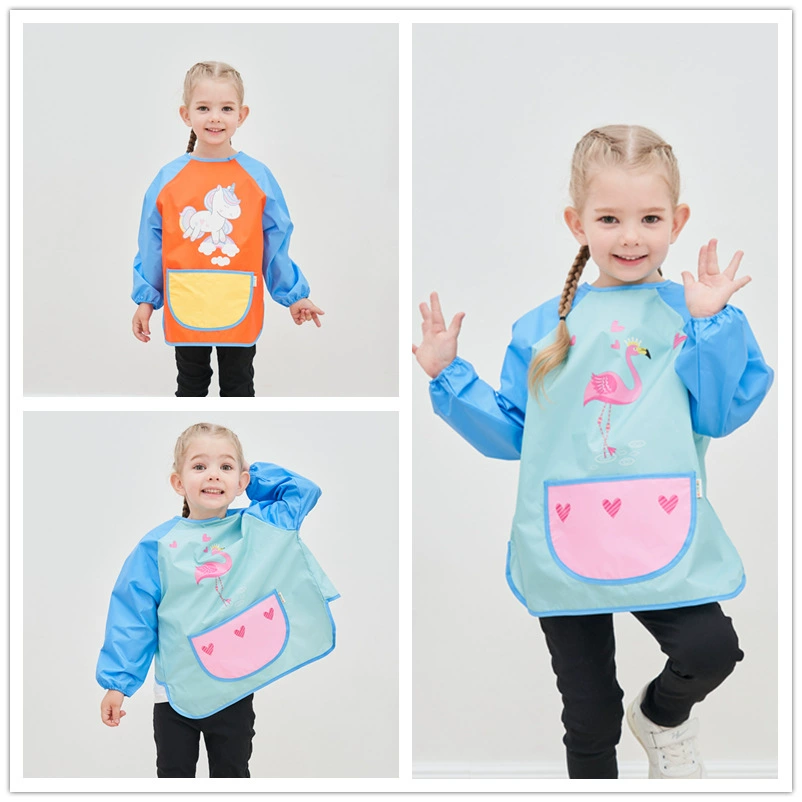 ダ Children's bib, cute breathable long-sleeve, with ties on the back, wholesale