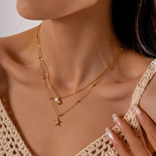 海边度假风钛钢不锈钢仿珍珠海星仿贝项链个性小众气质高级项饰女