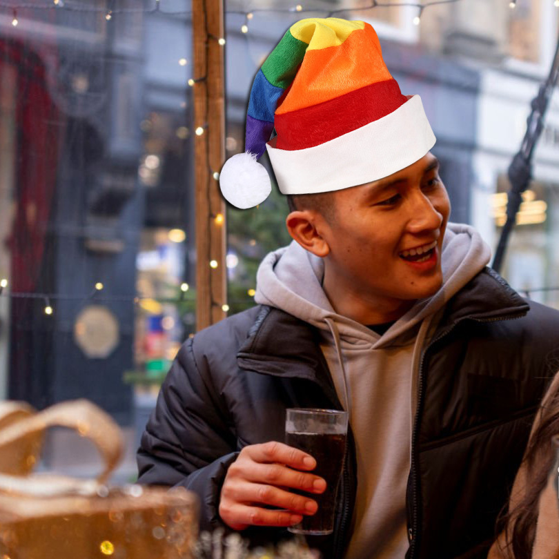Navidad caliente arco iris sombrero de Navidad Europa y América transfronterizos peluche sombrero de decoración para niños fiesta sombrero de Santa Claus