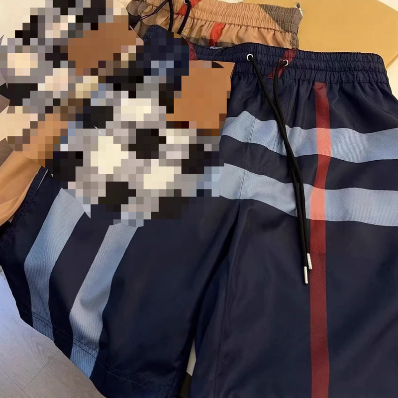 Nanyou high-quality B-brand classic large checkered drawstring swim beach shorts casual pants bbr dark blue without logo Nanyou high-quality B-brand classic large checkered drawstring swim beach shorts casual pants bbr dark blue without logo