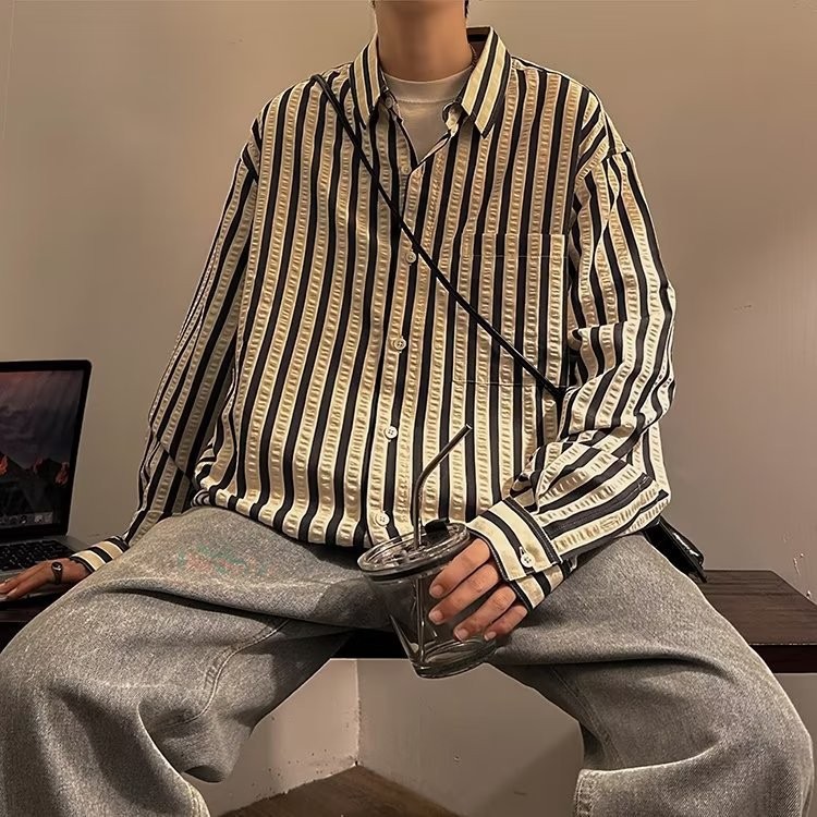 Estándar literario Moda masculina Temperamento diario Moda de primavera Moda juvenil Tendencia de camisa de manga larga de moda perezosa