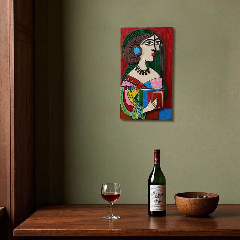 Amazon Overseas Specializes in Creative Resin Abstract Girl Face Holding Book Hanging Indoor Coffee Tavern Wall Hangings