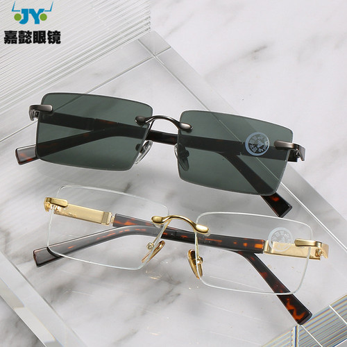 New fashionable frameless crystal stone glasses, hole drilling and edge grinding, three-color stone lens, trendy retro crystal glasses