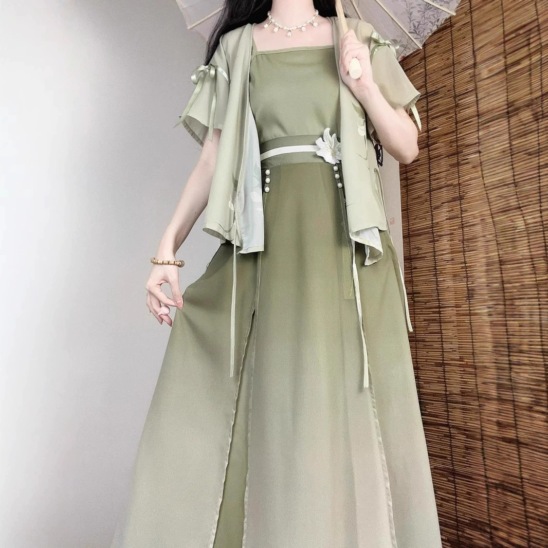 Лето 2024, новый стиль, свежий ретро, ​​нежный литературный улучшенный китайский элемент, китайский стиль, дзен, костюм с короткими рукавами, юбка
