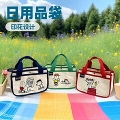 2025新款跨境手提包 时尚卡通帆布饭盒兜 厂家现货批发便当袋