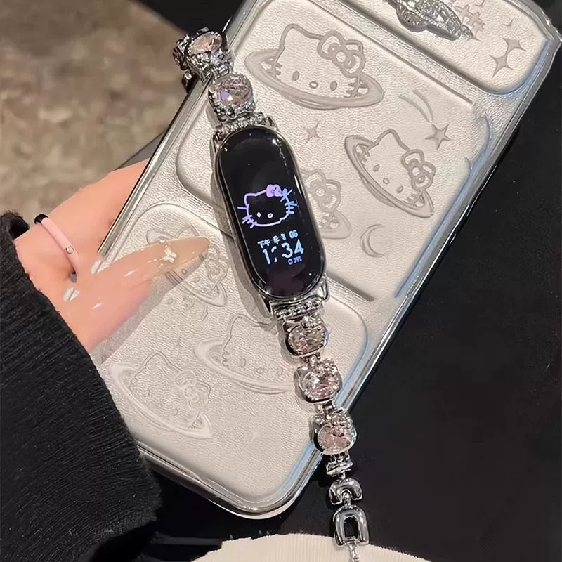 Подходящий ремешок для Katie Cat Flash Diamond Xiaomi Band 9NFC8 Metal New 9pro8 Strap Redmi 54 Huawei 98 наручный браслет