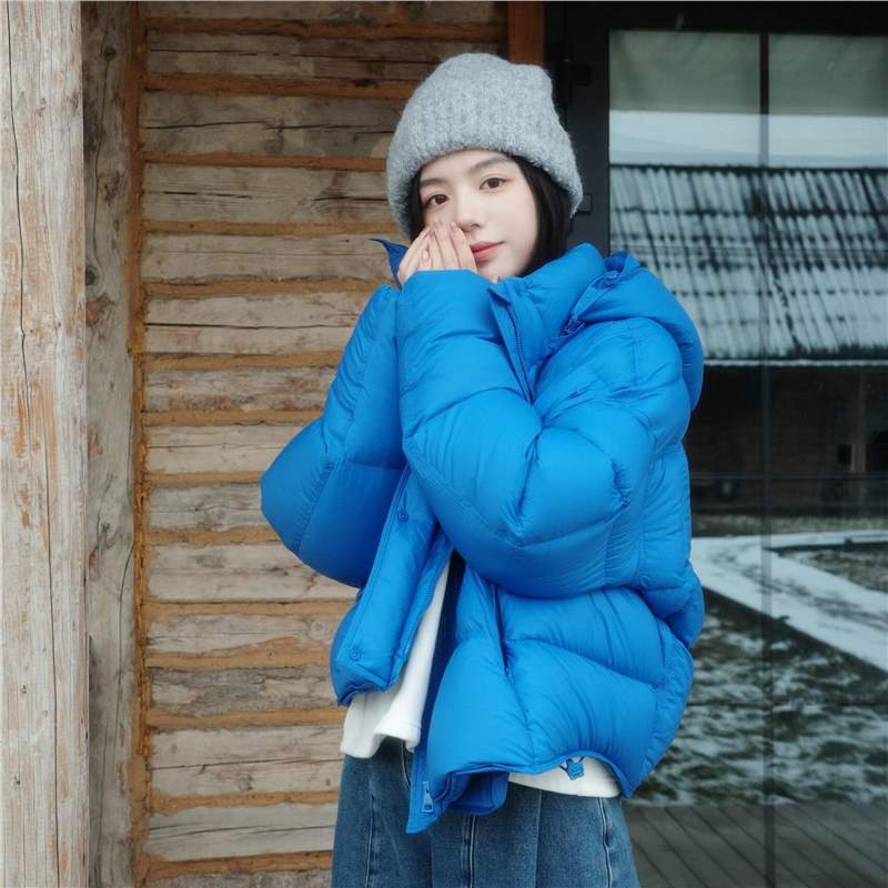 Super Nice-Looking, Traceable! 90% White Goose Down, Sky Blue Hooded Puffer down Jacket, Short and Thick for Winter