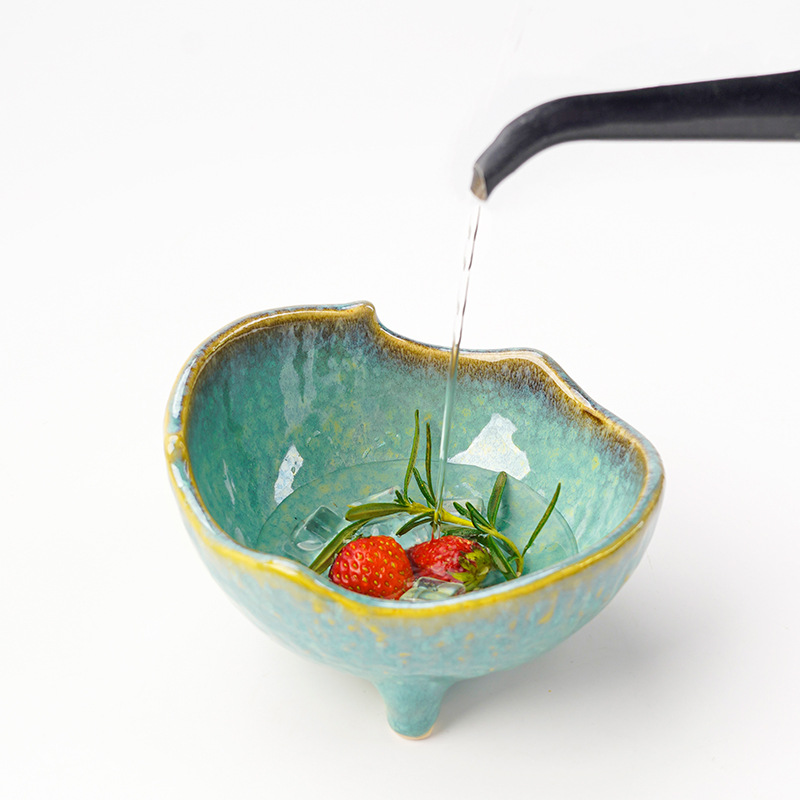 日式复古高脚碗家用餐厅甜品碗小菜碗水果沙拉特色异形碗高颜值